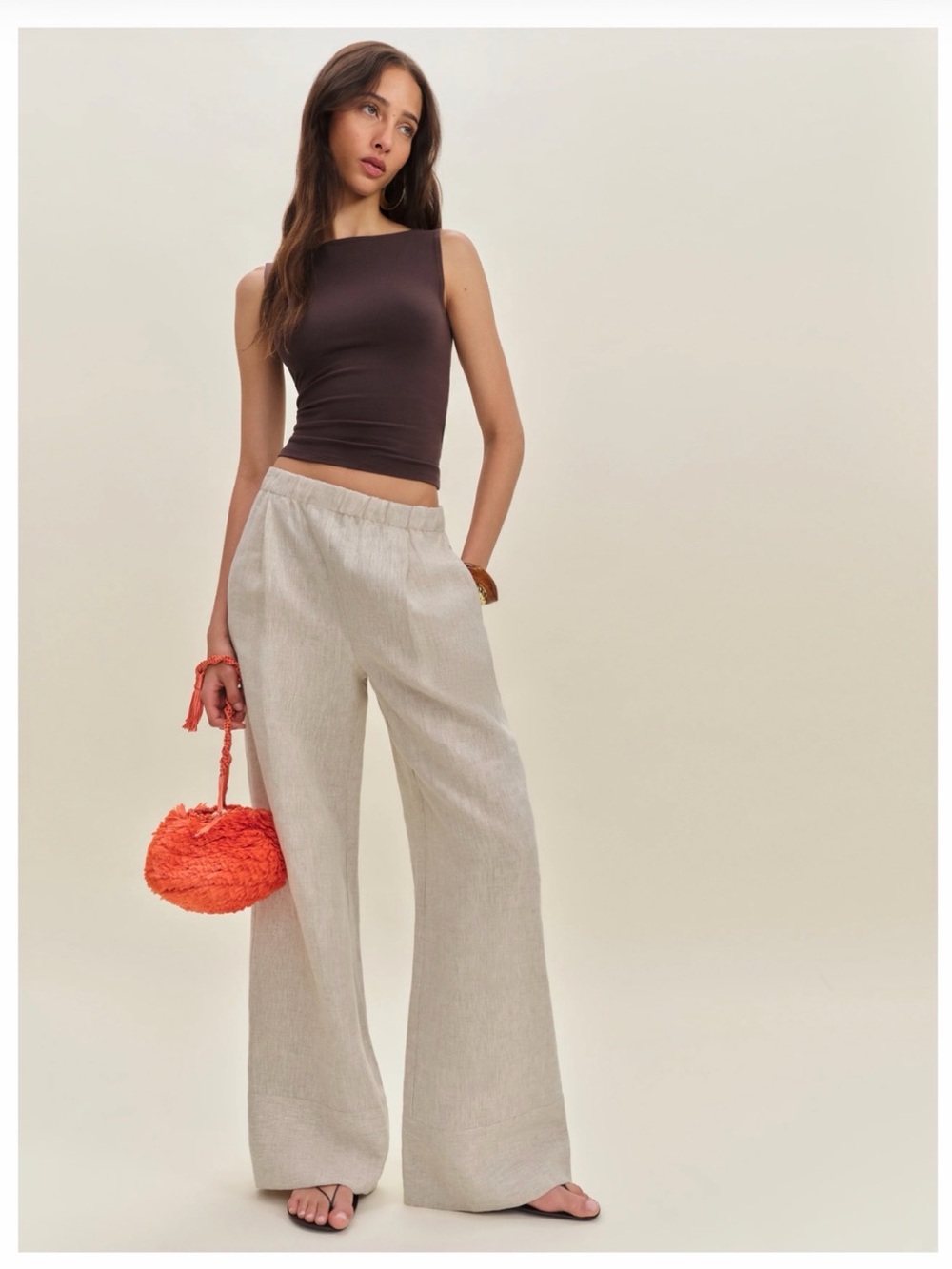 Reformation Oatmeal Fernando Linen Pants